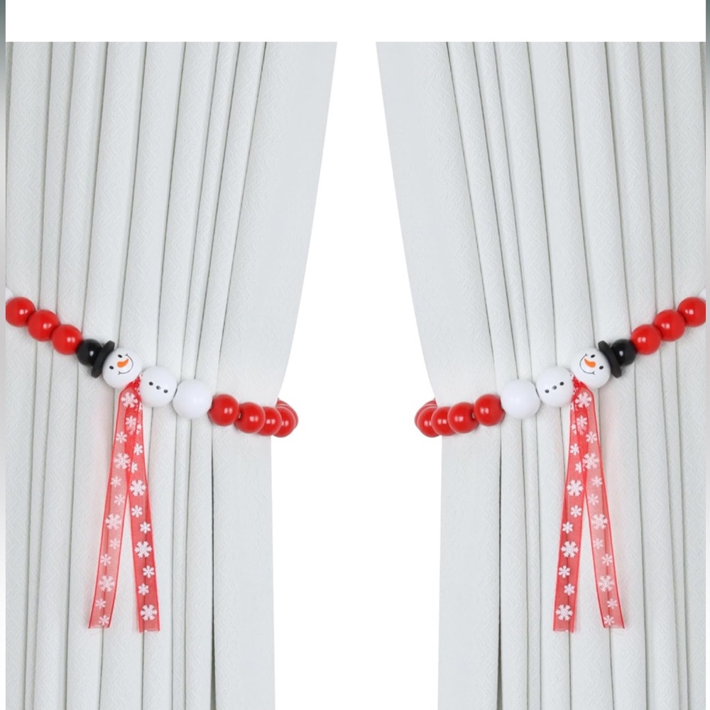 Snowman Curtain Tiebacks with wooden Beads
